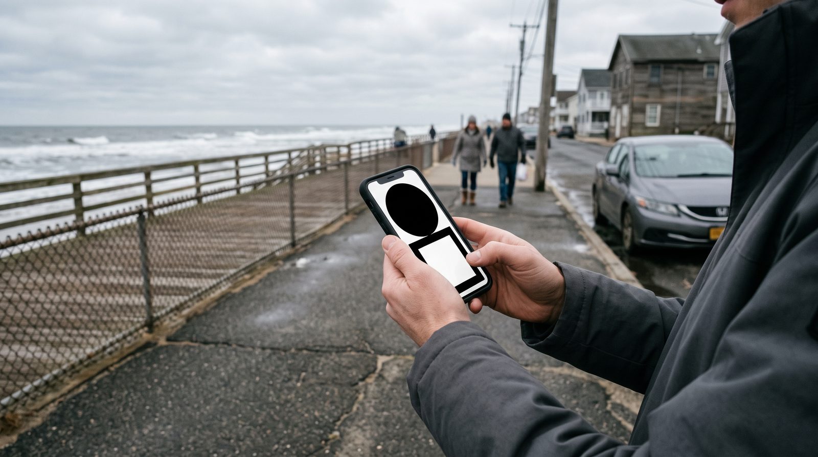 Hands holding a phone showing a high contrast page with large plain elements.