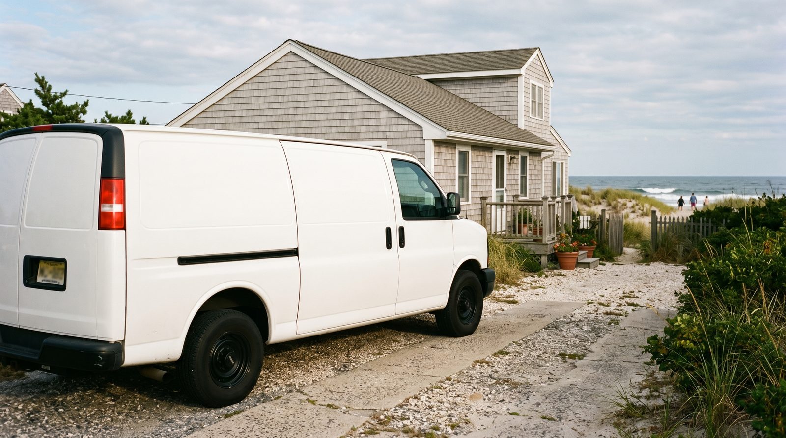 Plain unbranded work van parked on a driveway with a clean empty side panel.